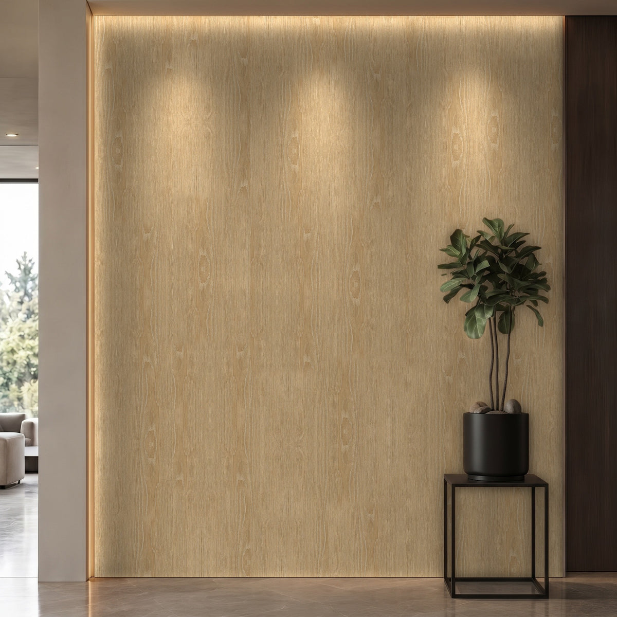 Bodaq LW113 Alpine Oak interior film rendered on a feature wall