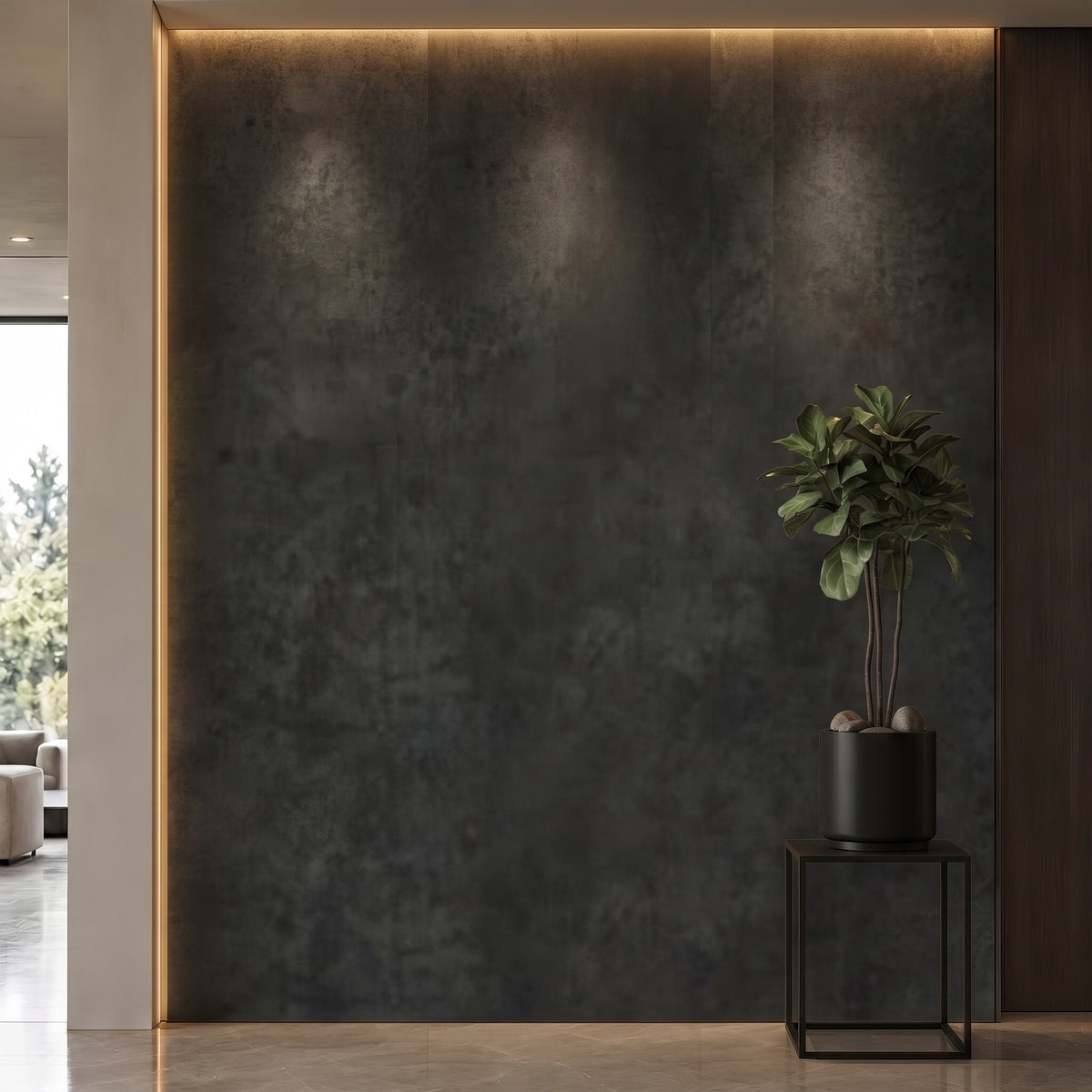 Bodaq NS602 Patina Metal interior film rendered on a feature wall
