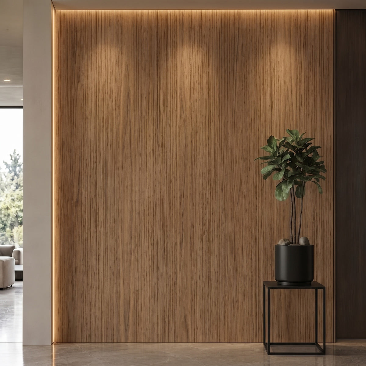 Bodaq W141 Walnut interior film rendered on a feature wall