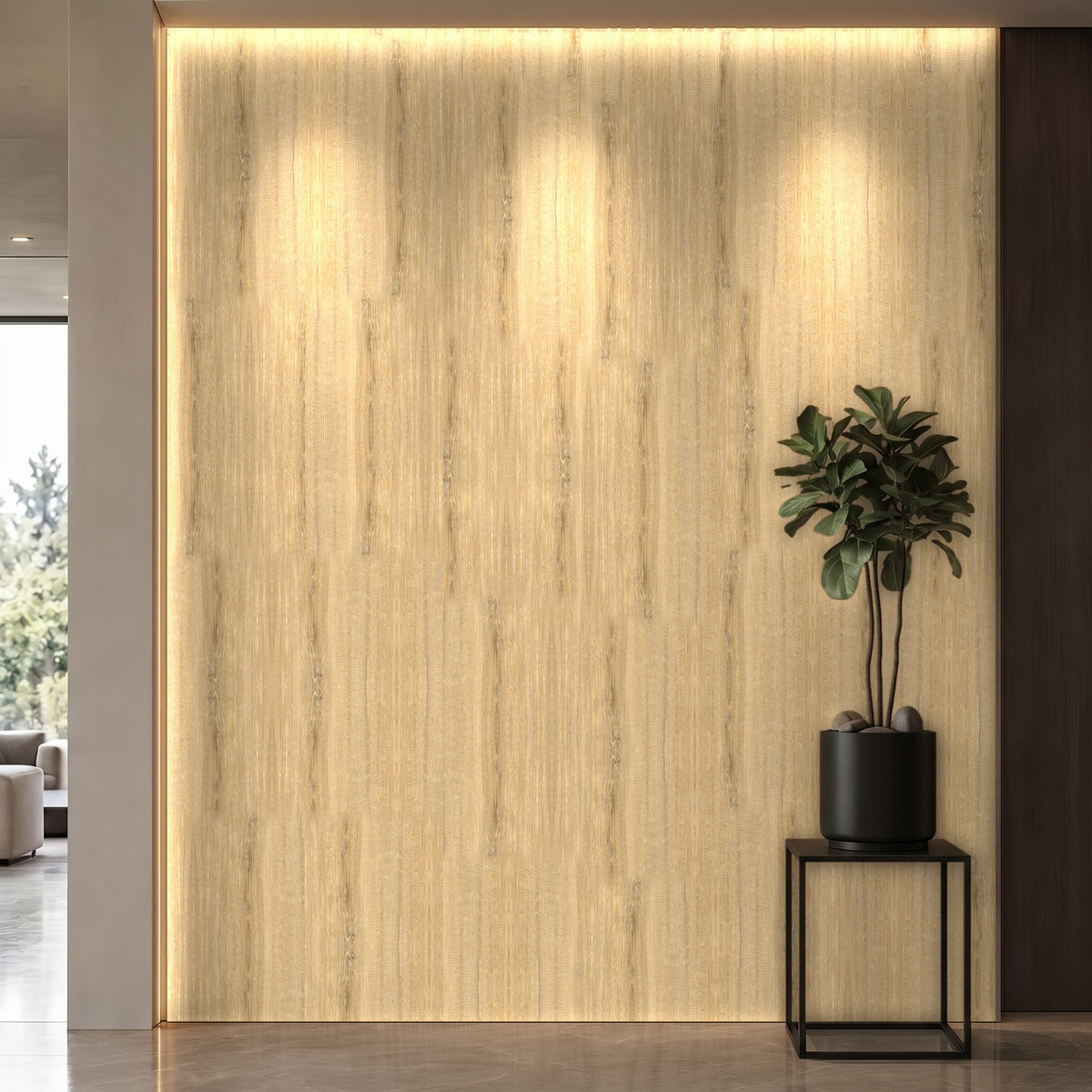 Bodaq W874 Oak interior film rendered on a feature wall