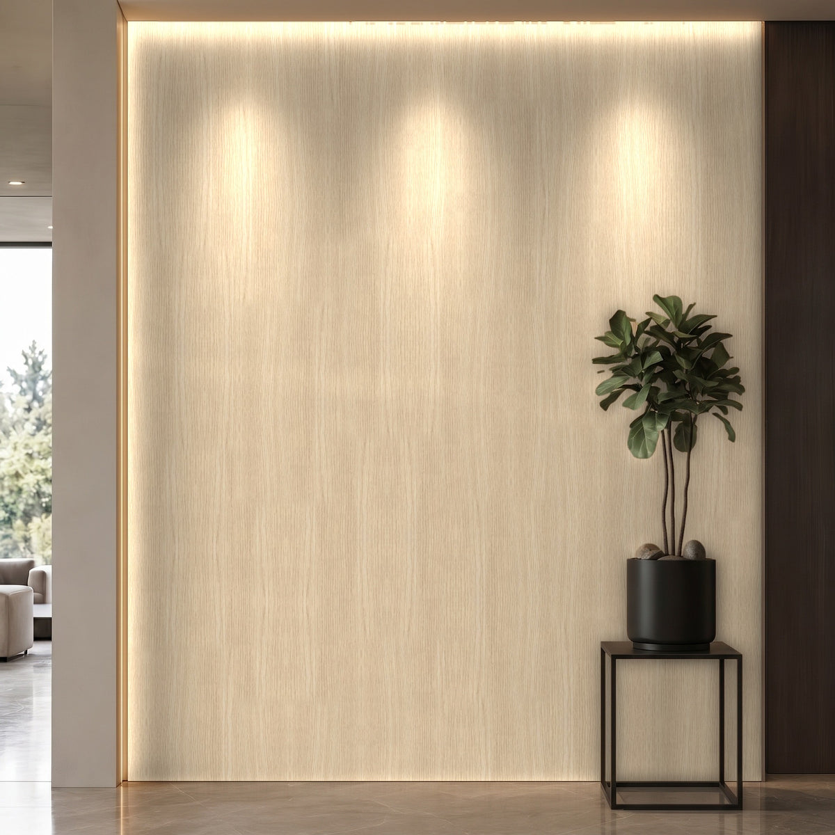Bodaq W937 Oak interior film rendered on a feature wall