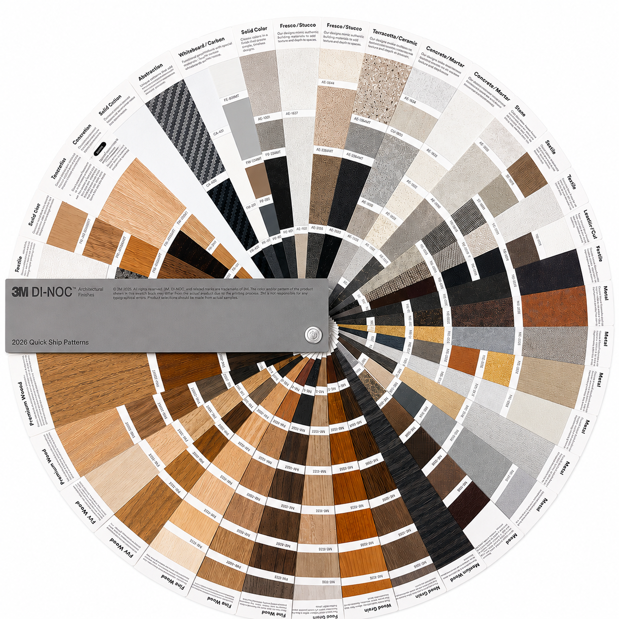 3M DI-NOC 2026 Quick-Ship swatch book fan deck with real architectural film swatches