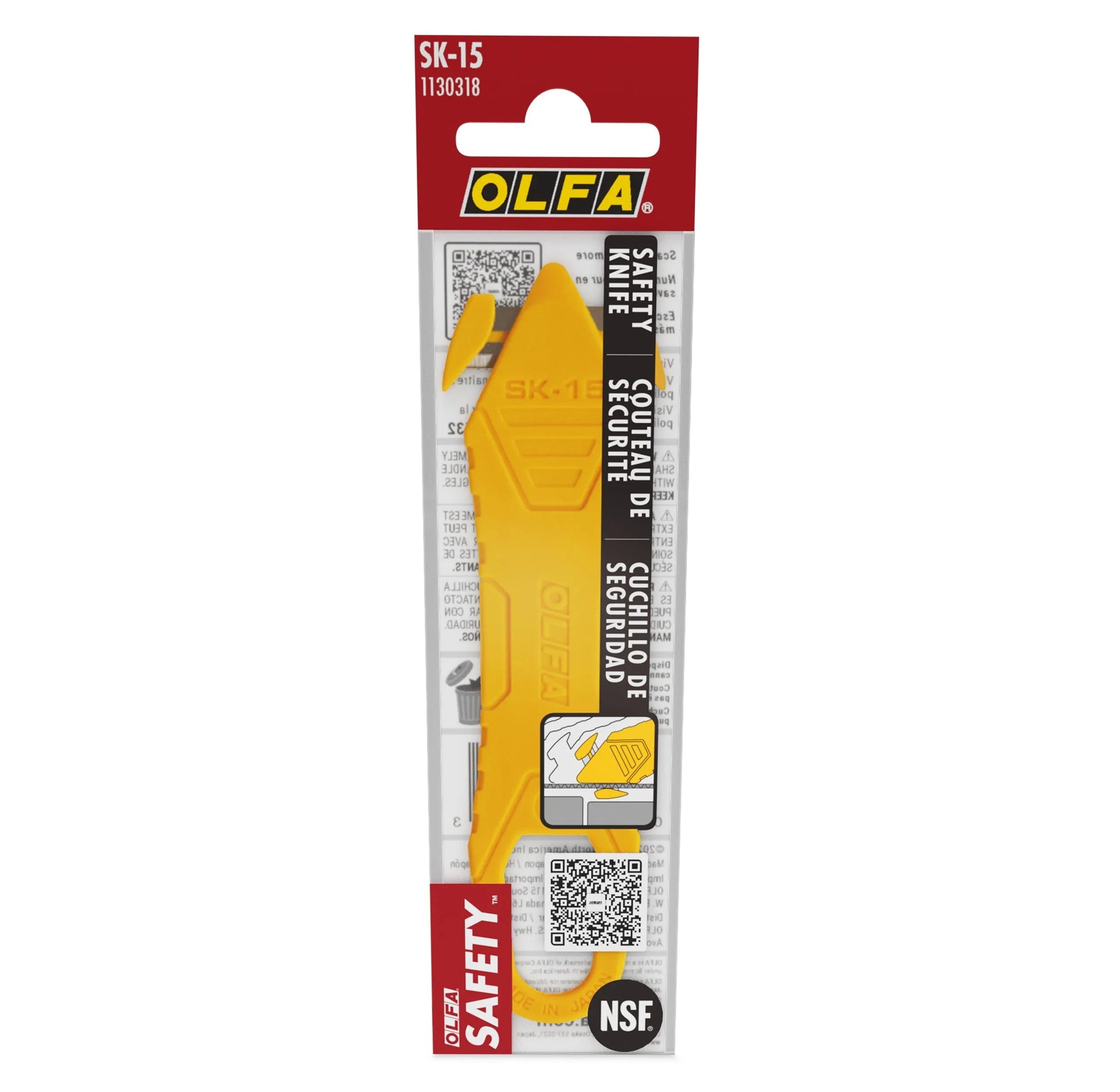 Olfa Disposable Concealed Blade Safety Knife - SK-15 vinyl wrap cutting tool - close-up detail view