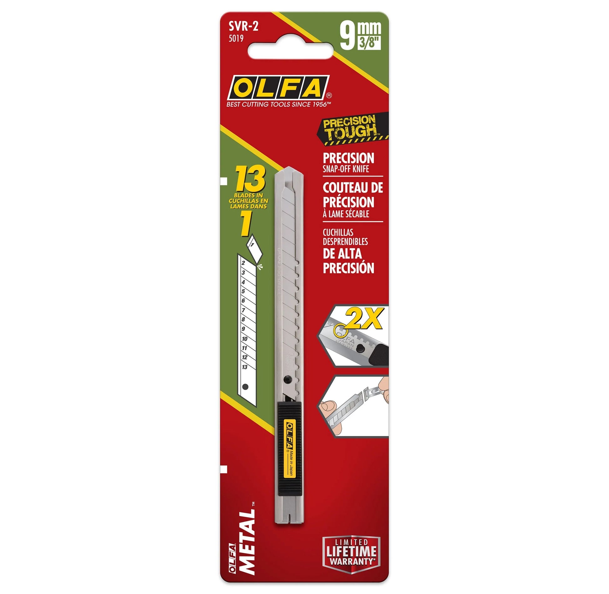 Olfa Stainless Steel Auto-Lock Knife - SVR-2 vinyl wrap cutting tool - close-up detail view