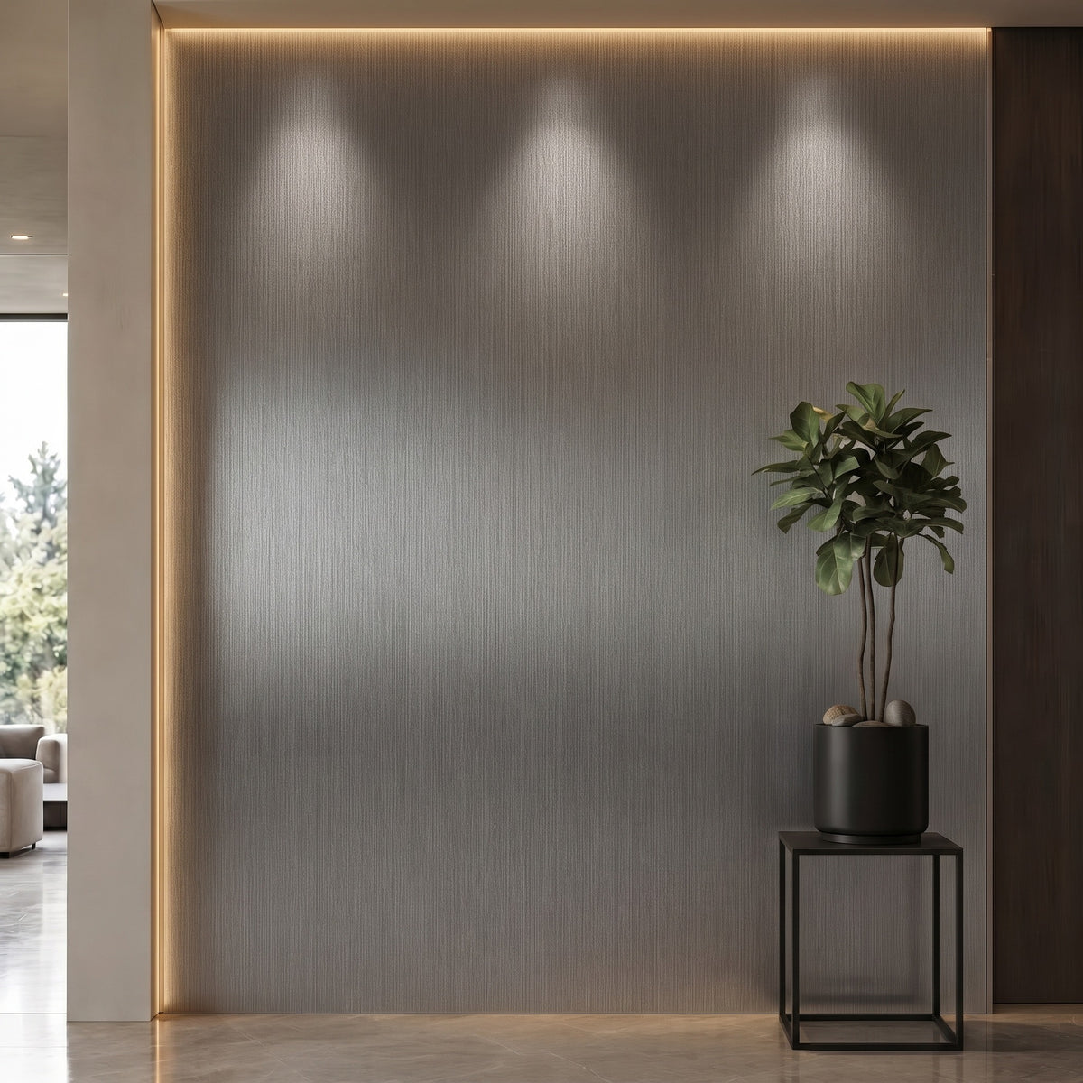 Bodaq RM004 Real Metal interior film rendered on a feature wall