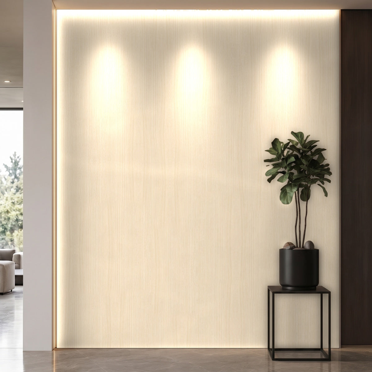 Bodaq W012 Oak interior film rendered on a feature wall
