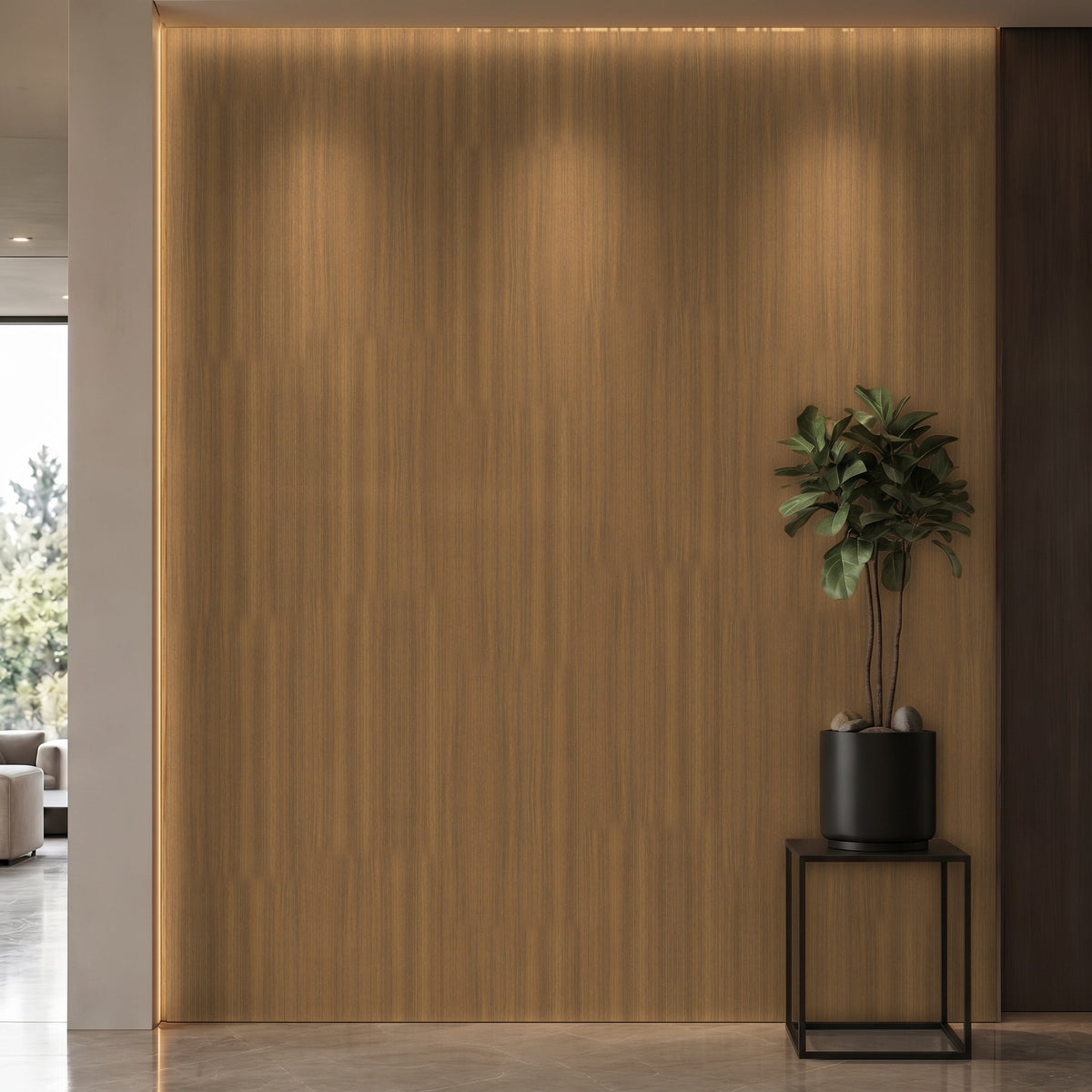 Bodaq W206 Walnut interior film rendered on a feature wall