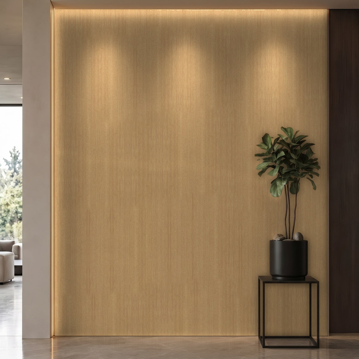 Bodaq W632 Castagno Cadduci interior film rendered on a feature wall