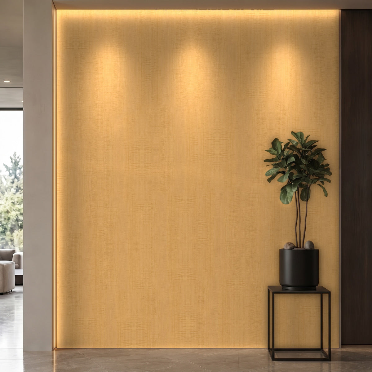 Bodaq W845 Sycamore interior film rendered on a feature wall