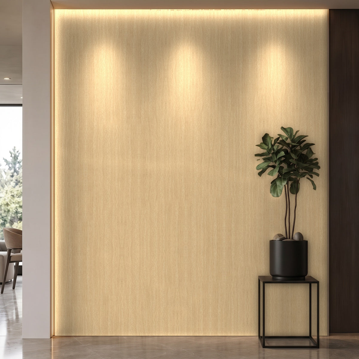 Bodaq W877 Elm interior film rendered on a feature wall