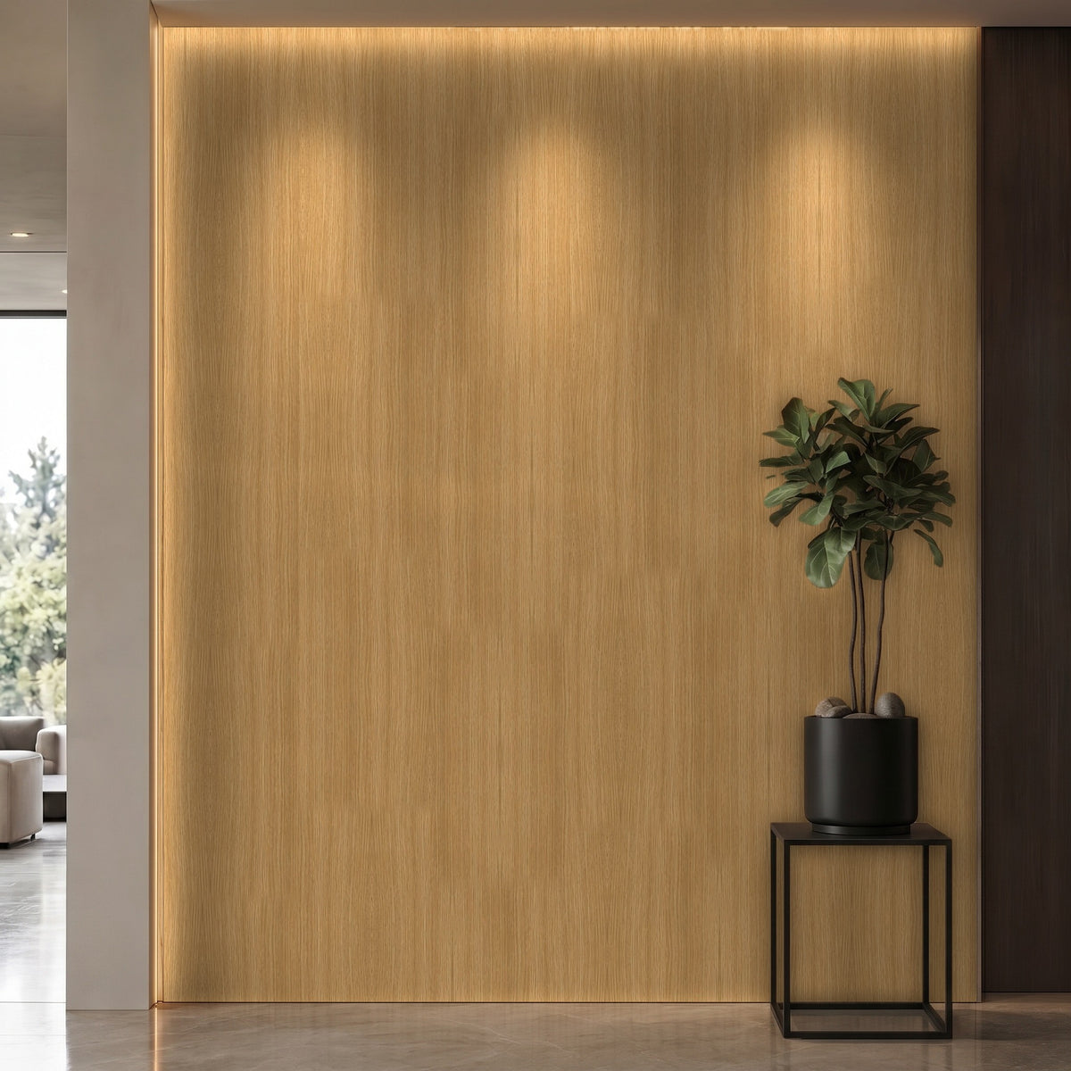 Bodaq W942 Oak interior film rendered on a feature wall