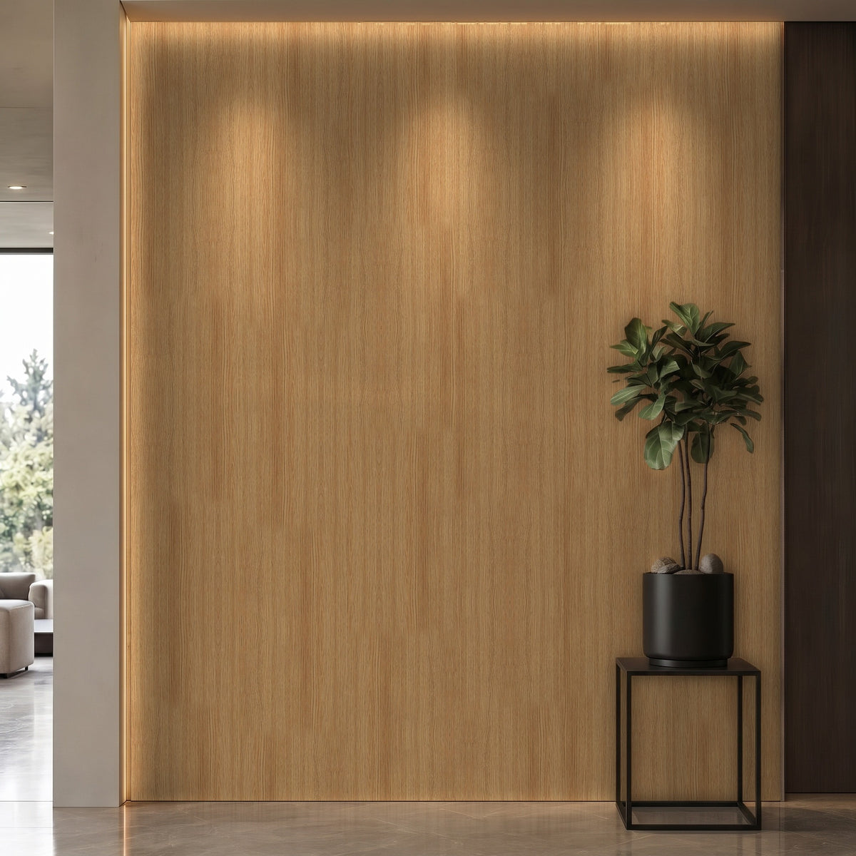 Bodaq W943 Oak interior film rendered on a feature wall