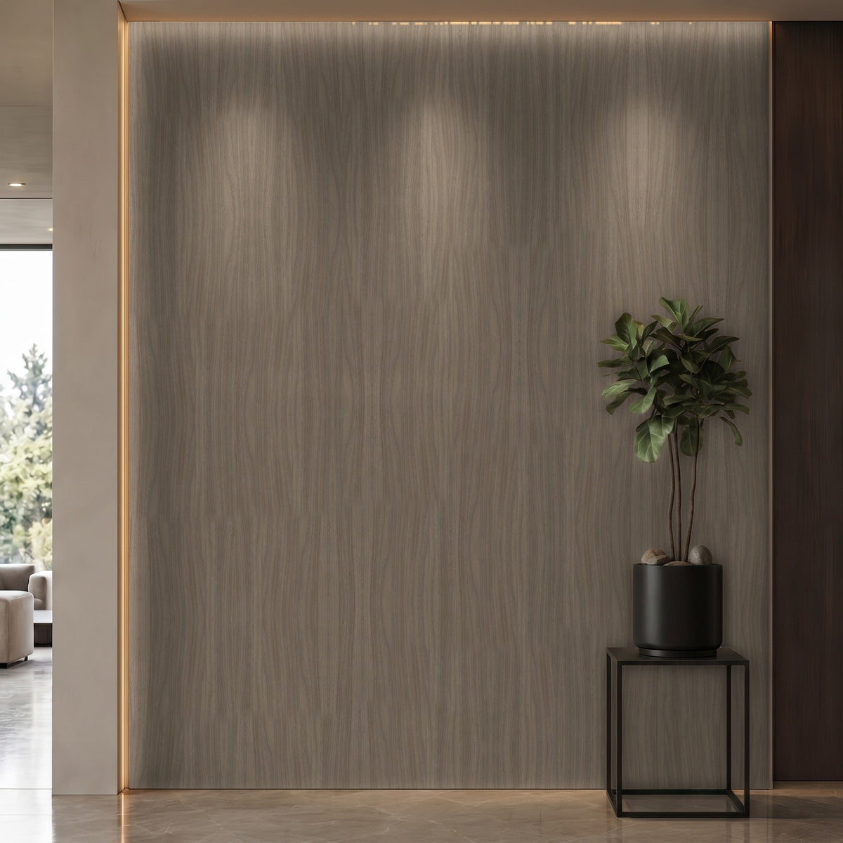 Bodaq W954 Walnut interior film rendered on a feature wall