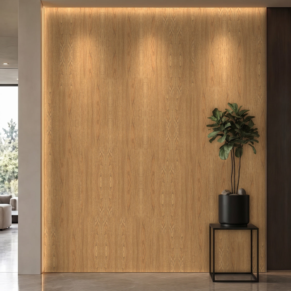 Bodaq ZX119 Walnut interior film rendered on a feature wall